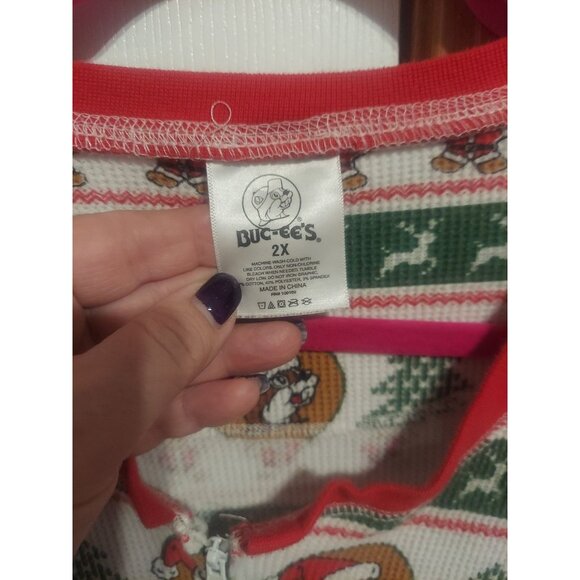 Buc-ees Adult 2X Christmas Pajamas PJ Waffle Knit Zip One Piece Santa Beaver - Picture 8 of 15